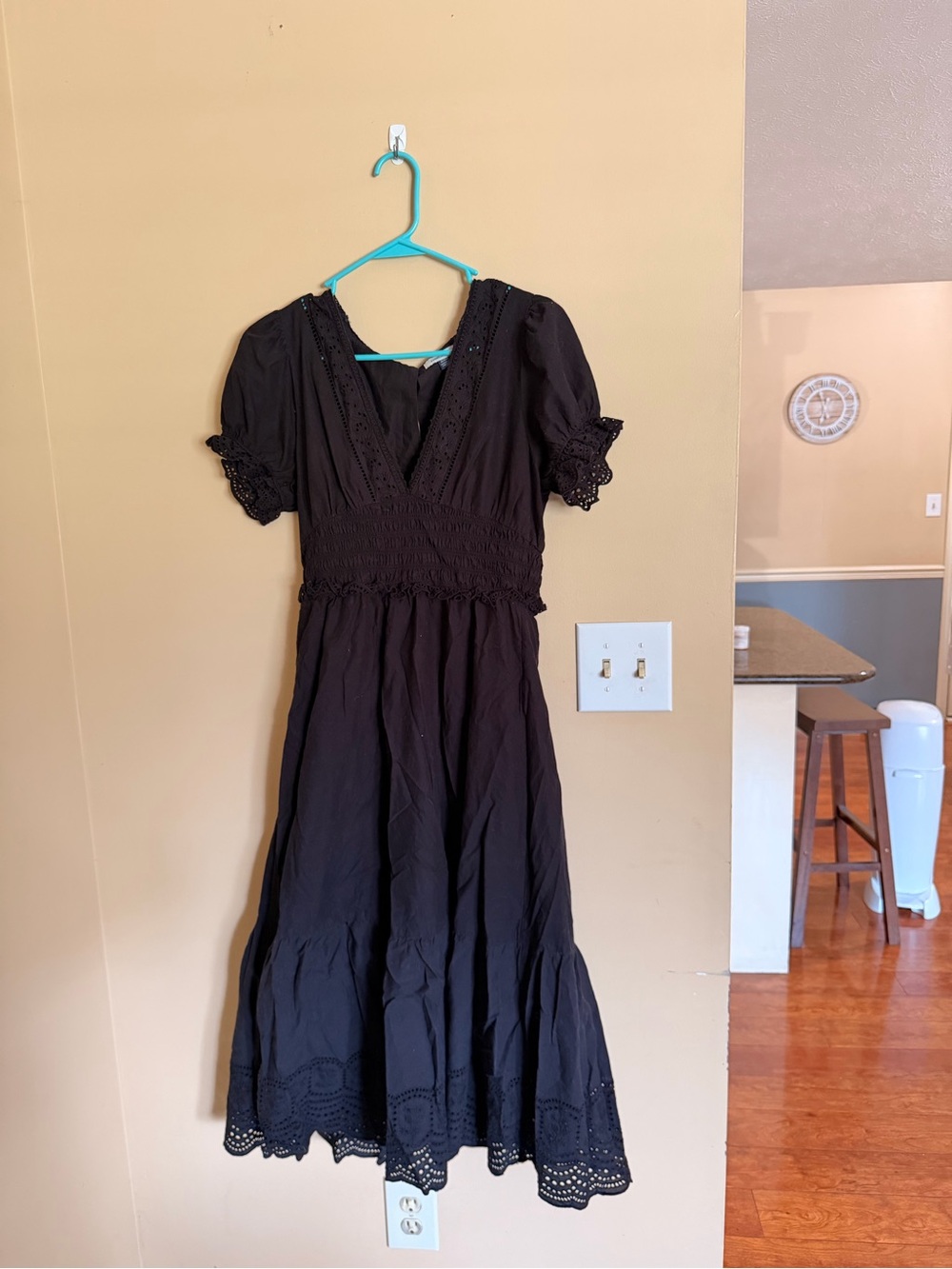 Old Navy Black Cotton Eyelet Midi Dress